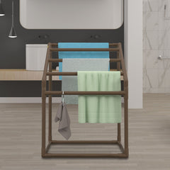 VEVOR Pool Towel Rack, 5 Bar, Brown, Freestanding Outdoor PVC Trapedozal Poolside Storage Organizer, Include 8 Towel Clips, Mesh Bag, Hook, Also Stores Floats and Paddles, for Beach, Swimming Pool