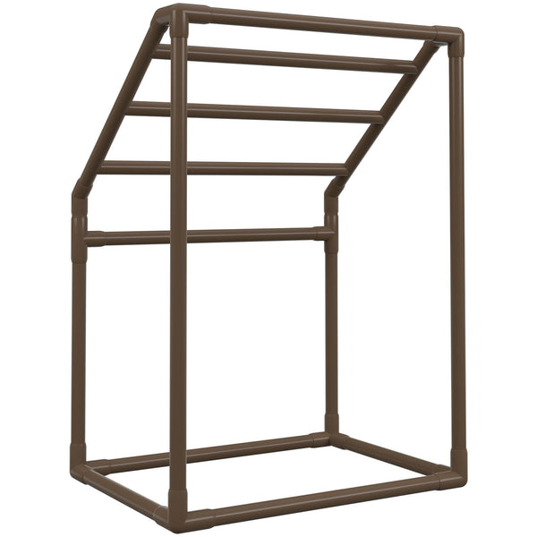 VEVOR Pool Towel Rack, 5 Bar, Brown, Freestanding Outdoor PVC Trapedozal Poolside Storage Organizer, Include 8 Towel Clips, Mesh Bag, Hook, Also Stores Floats and Paddles, for Beach, Swimming Pool