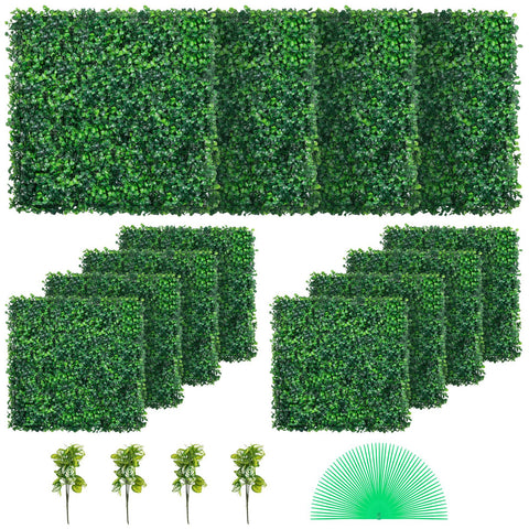 Artificial Boxwood Panel UV 12pcs Boxwood Hedge Wall Panels Artificial Grass Backdrop Wall 20X20" 4cm Green Grass Wall Fake Hedge for Decor Privacy Fence Indoor Outdoor Garden Backyard
