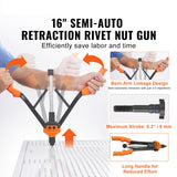 Rivet Nut Tool, 16” Rivnut Tool Kit with 13PCS Metric and SAE Mandrels, 186PCS Rivet Nuts, M3, M4, 10-24, M5, M6, 1/4-20, 8-32, 5/16-18, M8, 3/8-16, M10, M12, 1/2-13, Semi-auto Retraction