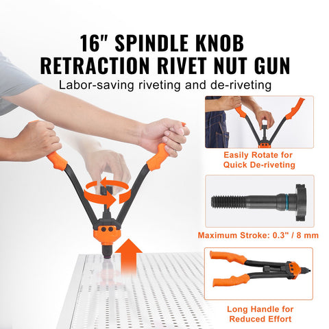 Rivet Nut Tool, 16” Rivnut Tool Kit with 13PCS Metric and SAE Mandrels, 186PCS Rivet Nuts, M3, M4, 10-24, M5, M6, 1/4-20, 8-32, 5/16-18, M8, 3/8-16, M10, M12, 1/2-13, With Carrying Case