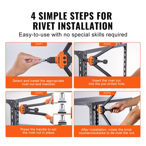 Rivet Nut Tool, 16” Rivnut Tool Kit with 13PCS Metric and SAE Mandrels, 186PCS Rivet Nuts, M3, M4, 10-24, M5, M6, 1/4-20, 8-32, 5/16-18, M8, 3/8-16, M10, M12, 1/2-13, With Carrying Case