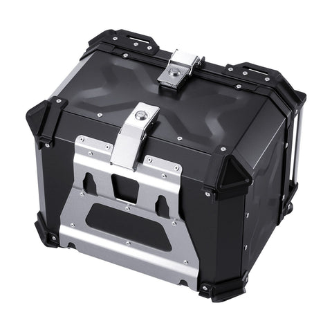 Motorcycle Top Case, Universal Aluminum Alloy Motorbike Tail Box with Leather Lining, 45L Waterproof Detachable Motorcycle Top Box with Lock & Back Cushion, Fit for 99% of Motorcycle Frames