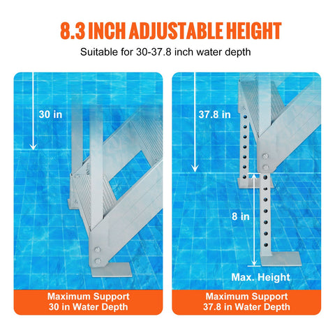 Dock Ladder 4 Step, Dock Stairs 30''-38'' Adjustable Height, 227 kgs Load Capacity, Aluminum Pontoon Boat Ladder with Dual Handrails & Nonslip Mat for Ship/Lake/Pool/Marine Boarding