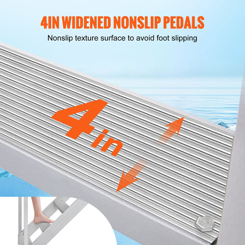 Dock Ladder 4 Step, Dock Stairs 30''-38'' Adjustable Height, 227 kgs Load Capacity, Aluminum Pontoon Boat Ladder with Dual Handrails & Nonslip Mat for Ship/Lake/Pool/Marine Boarding