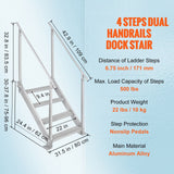 Dock Ladder 4 Step, Dock Stairs 30''-38'' Adjustable Height, 227 kgs Load Capacity, Aluminum Pontoon Boat Ladder with Dual Handrails & Nonslip Mat for Ship/Lake/Pool/Marine Boarding
