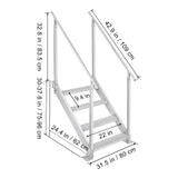 Dock Ladder 4 Step, Dock Stairs 30''-38'' Adjustable Height, 227 kgs Load Capacity, Aluminum Pontoon Boat Ladder with Dual Handrails & Nonslip Mat for Ship/Lake/Pool/Marine Boarding