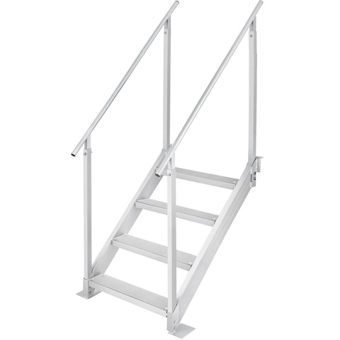Dock Ladder 4 Step, Dock Stairs 30''-38'' Adjustable Height, 227 kgs Load Capacity, Aluminum Pontoon Boat Ladder with Dual Handrails & Nonslip Mat for Ship/Lake/Pool/Marine Boarding