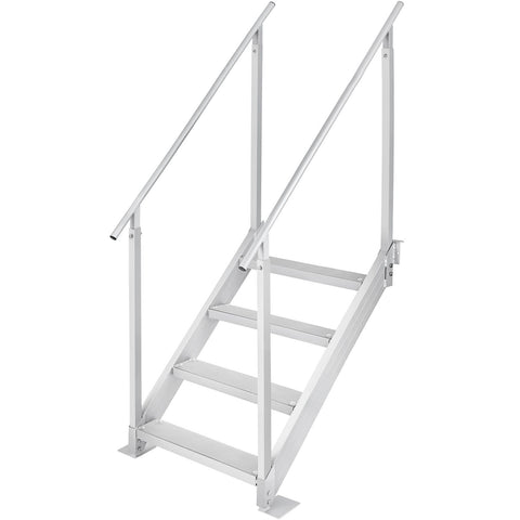 Dock Ladder 4 Step, Dock Stairs 30''-38'' Adjustable Height, 227 kgs Load Capacity, Aluminum Pontoon Boat Ladder with Dual Handrails & Nonslip Mat for Ship/Lake/Pool/Marine Boarding