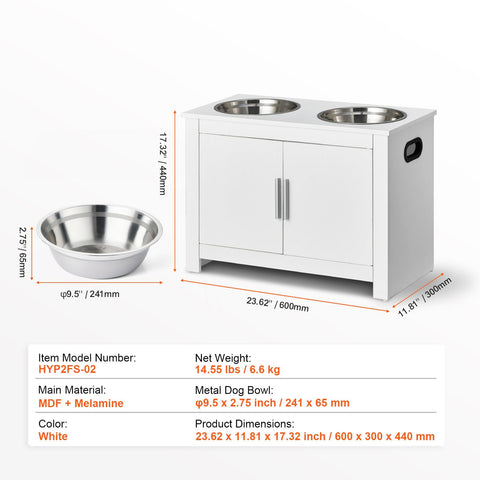 Pet Feeding Station w/ 2 Elevated Dog Bowls Dog Food & Toy Storage Cabinet