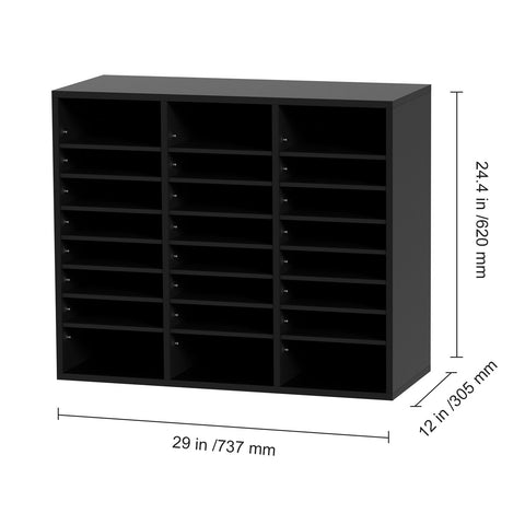 Wood Literature Organizer Adjustable File Sorter 24 Compartments Black