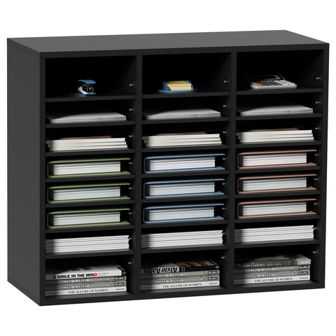 Wood Literature Organizer Adjustable File Sorter 24 Compartments Black