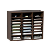 Wood Literature Organizer Adjustable File Sorter 24 Compartments Brown