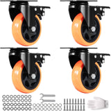 Caster Wheels, 101.6 mm Swivel Plate Casters, Set of 4, with Security A/B Locking No Noise PVC Wheels, Heavy Duty 159 kg Load Capacity Per Caster, Non-Marking Wheels for Cart Furniture Workbench