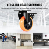 Caster Wheels, 101.6 mm Swivel Plate Casters, Set of 4, with Security A/B Locking No Noise PVC Wheels, Heavy Duty 159 kg Load Capacity Per Caster, Non-Marking Wheels for Cart Furniture Workbench