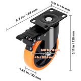 Caster Wheels, 101.6 mm Swivel Plate Casters, Set of 4, with Security A/B Locking No Noise PVC Wheels, Heavy Duty 159 kg Load Capacity Per Caster, Non-Marking Wheels for Cart Furniture Workbench