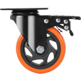 Caster Wheels, 101.6 mm Swivel Plate Casters, Set of 4, with Security A/B Locking No Noise PVC Wheels, Heavy Duty 159 kg Load Capacity Per Caster, Non-Marking Wheels for Cart Furniture Workbench