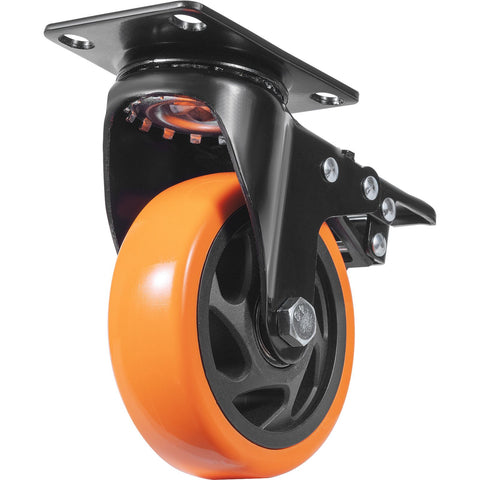 Caster Wheels, 101.6 mm Swivel Plate Casters, Set of 4, with Security A/B Locking No Noise PVC Wheels, Heavy Duty 159 kg Load Capacity Per Caster, Non-Marking Wheels for Cart Furniture Workbench