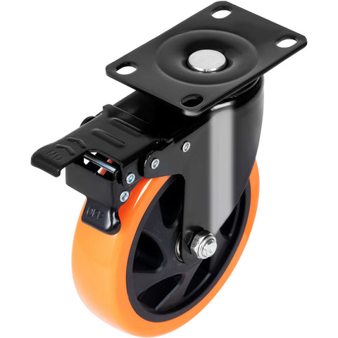 Caster Wheels, 101.6 mm Swivel Plate Casters, Set of 4, with Security A/B Locking No Noise PVC Wheels, Heavy Duty 159 kg Load Capacity Per Caster, Non-Marking Wheels for Cart Furniture Workbench