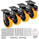 Caster Wheels, 127 mm Swivel Plate Casters, Set of 4, with Security A/B Locking No Noise PVC Wheels, Heavy Duty 204 kg Load Capacity Per Caster, Non-Marking Wheels for Cart Furniture Workbench