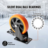 Caster Wheels, 127 mm Swivel Plate Casters, Set of 4, with Security A/B Locking No Noise PVC Wheels, Heavy Duty 204 kg Load Capacity Per Caster, Non-Marking Wheels for Cart Furniture Workbench