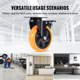 Caster Wheels, 127 mm Swivel Plate Casters, Set of 4, with Security A/B Locking No Noise PVC Wheels, Heavy Duty 204 kg Load Capacity Per Caster, Non-Marking Wheels for Cart Furniture Workbench