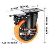 Caster Wheels, 127 mm Swivel Plate Casters, Set of 4, with Security A/B Locking No Noise PVC Wheels, Heavy Duty 204 kg Load Capacity Per Caster, Non-Marking Wheels for Cart Furniture Workbench