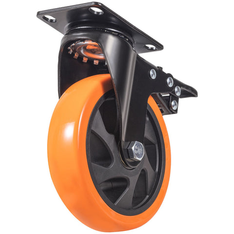 Caster Wheels, 127 mm Swivel Plate Casters, Set of 4, with Security A/B Locking No Noise PVC Wheels, Heavy Duty 204 kg Load Capacity Per Caster, Non-Marking Wheels for Cart Furniture Workbench