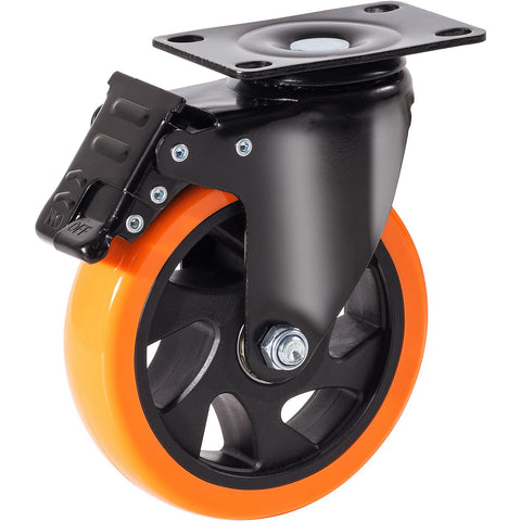 Caster Wheels, 127 mm Swivel Plate Casters, Set of 4, with Security A/B Locking No Noise PVC Wheels, Heavy Duty 204 kg Load Capacity Per Caster, Non-Marking Wheels for Cart Furniture Workbench