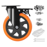 Caster Wheels, 152.4 mm Swivel Plate Casters, Set of 4, with Security A/B Locking No Noise PVC Wheels, Heavy Duty 318 kg Load Capacity Per Caster, Non-Marking Wheels for Cart Furniture Workbench