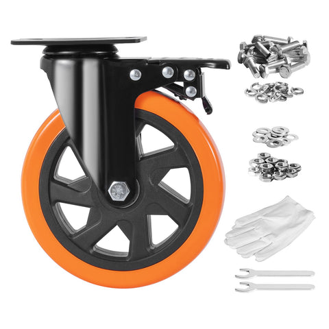Caster Wheels, 152.4 mm Swivel Plate Casters, Set of 4, with Security A/B Locking No Noise PVC Wheels, Heavy Duty 318 kg Load Capacity Per Caster, Non-Marking Wheels for Cart Furniture Workbench