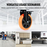 Caster Wheels, 152.4 mm Swivel Plate Casters, Set of 4, with Security A/B Locking No Noise PVC Wheels, Heavy Duty 318 kg Load Capacity Per Caster, Non-Marking Wheels for Cart Furniture Workbench
