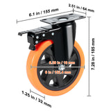 Caster Wheels, 152.4 mm Swivel Plate Casters, Set of 4, with Security A/B Locking No Noise PVC Wheels, Heavy Duty 318 kg Load Capacity Per Caster, Non-Marking Wheels for Cart Furniture Workbench