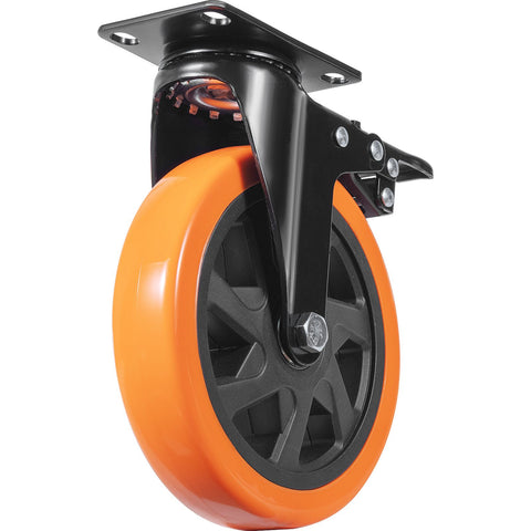 Caster Wheels, 152.4 mm Swivel Plate Casters, Set of 4, with Security A/B Locking No Noise PVC Wheels, Heavy Duty 318 kg Load Capacity Per Caster, Non-Marking Wheels for Cart Furniture Workbench