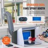 Airbrush Spray Booth, Portable Hobby Airbrush Paint Spray Booth Kit with 4 LED Light, Powerful Dual Exhaust Fans, Turntable and 6 ft Extension Hose, for Painting Models, Arts, Crafts, Cakes
