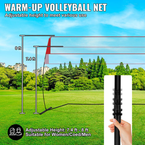 Freestanding Volleyball Training Net for Indoor or Outdoor Use, Adjustable Height Portable Net System with Carrying Bag, Professional Volleyball Practice Trainer for Hitting or Serving Drills