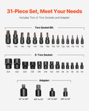 Torx Bit Socket and External Torx Socket Set 31-Piece T8-T70 and E4-E24 Steel