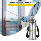 2Gal Stainless Steel Sprayer, Set with 20"" Wand& Handle& 3FT Reinforced Hose, Hand Pump Sprayer with Pressure Gauge&Safety Valve, Adjustable Nozzle Suitable for Gardening and Sanitizing