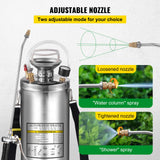 2Gal Stainless Steel Sprayer, Set with 20"" Wand& Handle& 3FT Reinforced Hose, Hand Pump Sprayer with Pressure Gauge&Safety Valve, Adjustable Nozzle Suitable for Gardening and Sanitizing