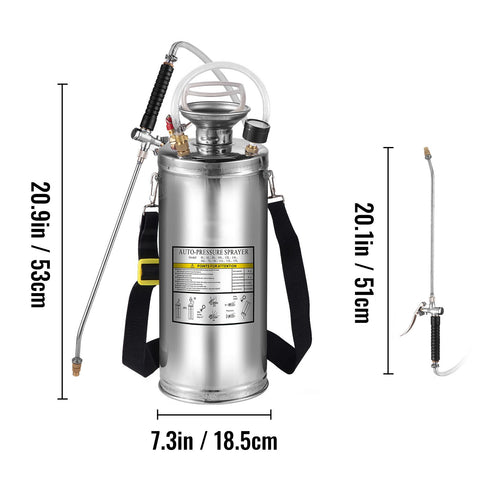 2Gal Stainless Steel Sprayer, Set with 20"" Wand& Handle& 3FT Reinforced Hose, Hand Pump Sprayer with Pressure Gauge&Safety Valve, Adjustable Nozzle Suitable for Gardening and Sanitizing