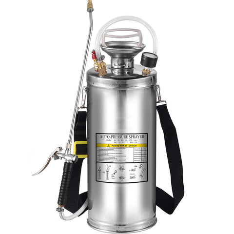 2Gal Stainless Steel Sprayer, Set with 20"" Wand& Handle& 3FT Reinforced Hose, Hand Pump Sprayer with Pressure Gauge&Safety Valve, Adjustable Nozzle Suitable for Gardening and Sanitizing