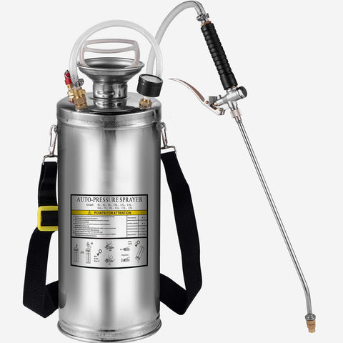 2Gal Stainless Steel Sprayer, Set with 20"" Wand& Handle& 3FT Reinforced Hose, Hand Pump Sprayer with Pressure Gauge&Safety Valve, Adjustable Nozzle Suitable for Gardening and Sanitizing