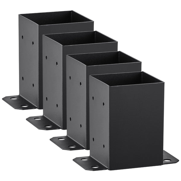 101.6x101.6mm Post Base 4 Pcs, Inner Size 91x91 Post Base Brackets, Heavy Duty Powder-Coated Post Anchor Matte Black Wood Post Brackets for Pavilion Deck Railing Support Deck Base Plate