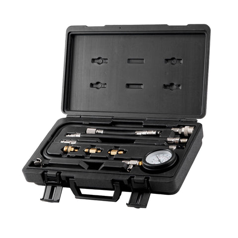 Compression Tester Adapter Kit, 9 Pcs Automotive Engine Cylinder Leak Down Compression Test, Accurate Dual Scale Pressure Gauge 0-300 psi, with Long Reach Hoses and Case for Engine Cylinders