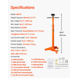 Underhoist Support Stand, 3/4 Ton Capacity Under Hoist Jack Stand, Lifting from 38.4 to 75.4 in, Bearing Mounted Spin Handle, Self-Locking Threaded Screw, Two Wheels, Support Vehicle Components