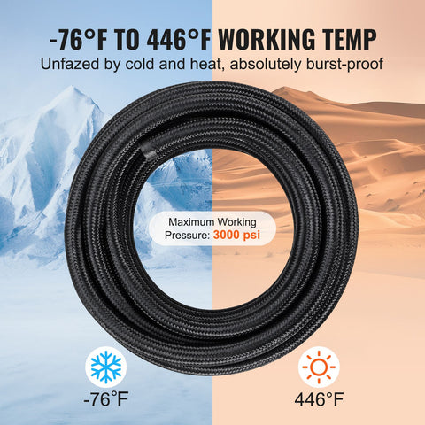 6AN Fuel Line Kit, 7.62 m Fuel Hose Kit, Nylon Stainless Steel Braided PTFE Fuel Line Kit, E85/Oil/Gas/Diesel Hose End Fitting Kit, with 15 PCS Swivel Fitting Adapter Kit, Black