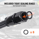 6AN Fuel Line Kit, 7.62 m Fuel Hose Kit, Nylon Stainless Steel Braided PTFE Fuel Line Kit, E85/Oil/Gas/Diesel Hose End Fitting Kit, with 15 PCS Swivel Fitting Adapter Kit, Black
