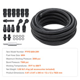 6AN Fuel Line Kit, 7.62 m Fuel Hose Kit, Nylon Stainless Steel Braided PTFE Fuel Line Kit, E85/Oil/Gas/Diesel Hose End Fitting Kit, with 15 PCS Swivel Fitting Adapter Kit, Black