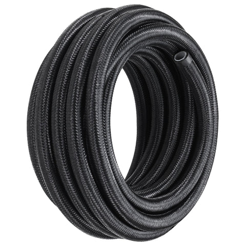6AN Fuel Line Kit, 7.62 m Fuel Hose Kit, Nylon Stainless Steel Braided PTFE Fuel Line Kit, E85/Oil/Gas/Diesel Hose End Fitting Kit, with 15 PCS Swivel Fitting Adapter Kit, Black