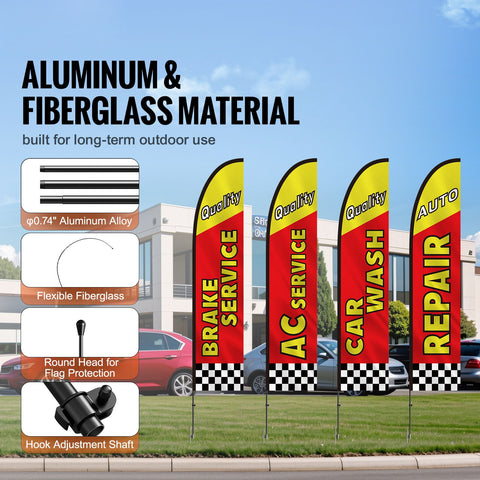 Auto Repair Advertising Feather Flag Kit Swooper Flags and Poles 16.3 FT